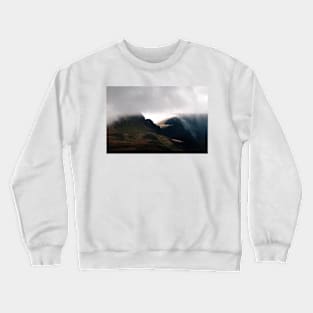 Cloudfall - cloud passes over the Trotternish Ridge on Isle of Skye, Scotland Crewneck Sweatshirt